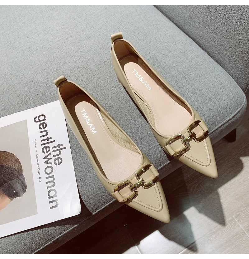 Women's Thick Heel Mid Heel Single Shoes2023Spring New Fashionable Elegant Matching Dress Shoes with Shallow Mouth Pointed Toe Low Heel Evening Shoes