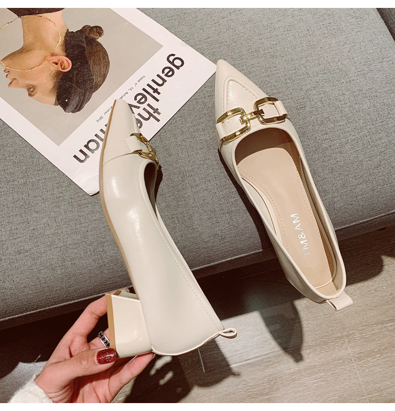 Women's Thick Heel Mid Heel Single Shoes2023Spring New Fashionable Elegant Matching Dress Shoes with Shallow Mouth Pointed Toe Low Heel Evening Shoes