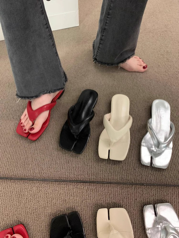 Rubber Square Low Heel(Less3cm)PU Slippers