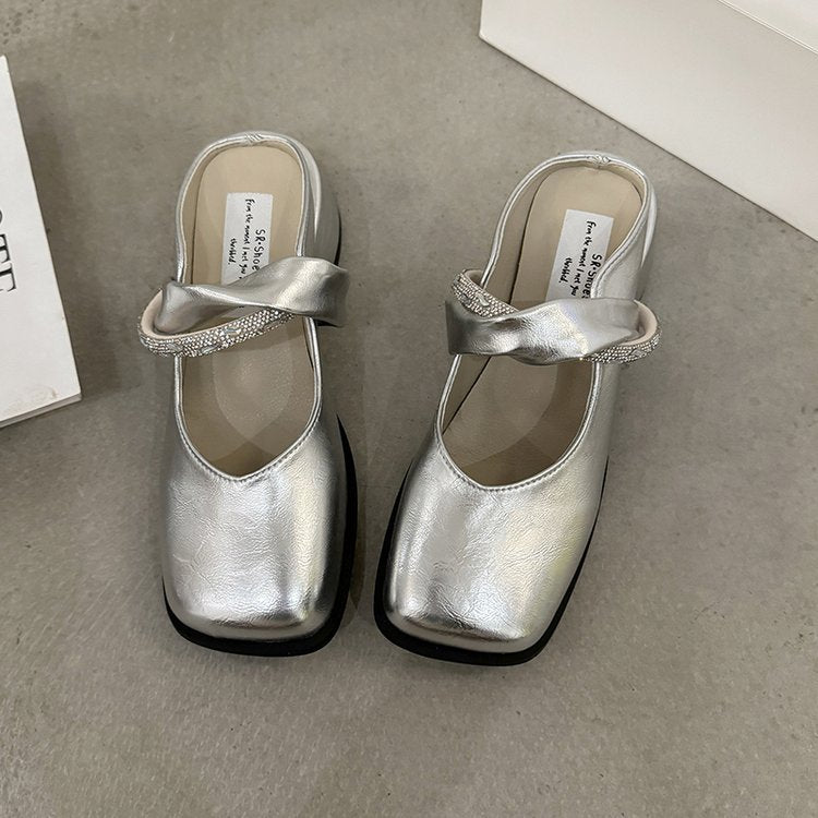 Middle Heel(3-5cm)Slippers PU Closed Toe Chunky Heel Rubber