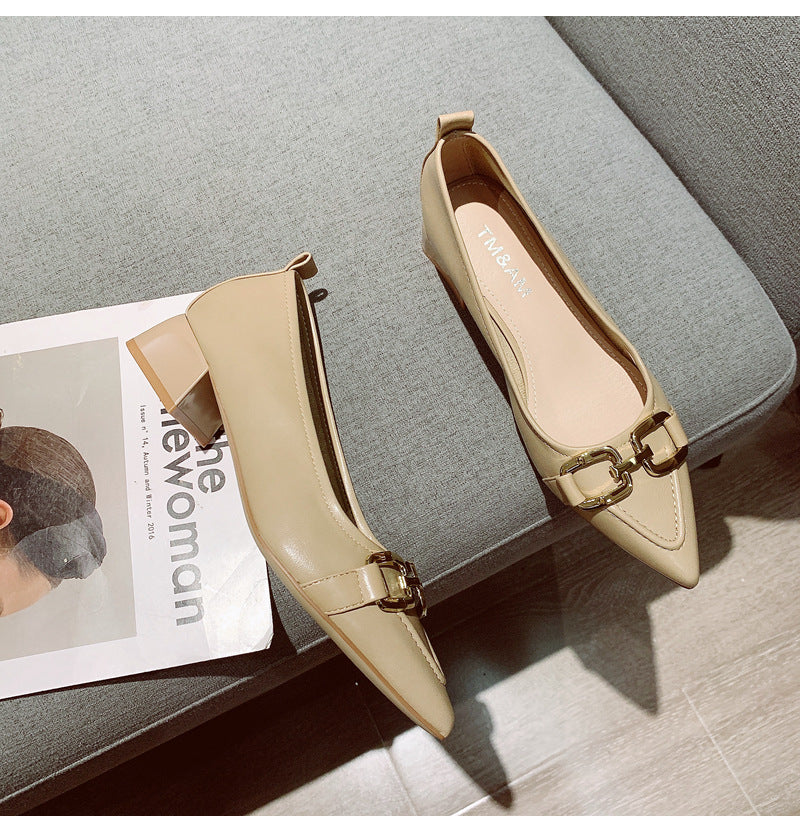 Women's Thick Heel Mid Heel Single Shoes2023Spring New Fashionable Elegant Matching Dress Shoes with Shallow Mouth Pointed Toe Low Heel Evening Shoes