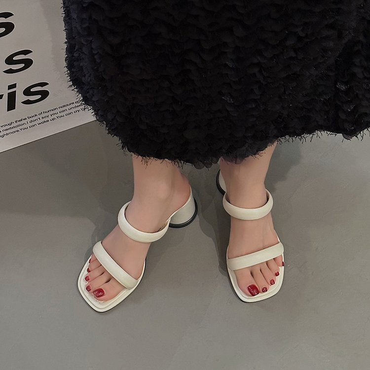 Chunky High Heels(6-8cm)Rubber Slippers PU