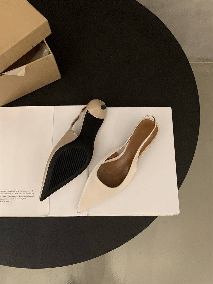 Niche high-end closed-toe sandals for women2024New Spring and Autumn Style Thin Heel Comfortable Pointed Toe Backless Single Shoes