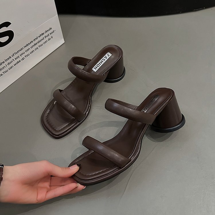 Chunky High Heels(6-8cm)Rubber Slippers PU