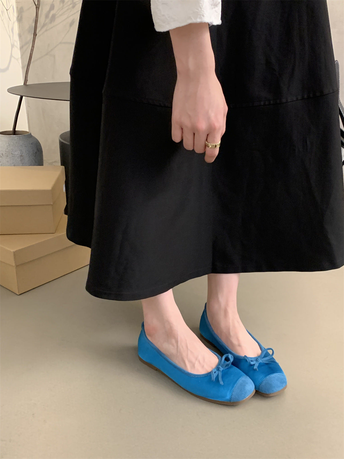 Round Toe Shallow Mouth Single Shoes for Women, Spring and Autumn New Soft Leather Ballet Fairy Style Gentle Slip-On Soft Flat Loafers
