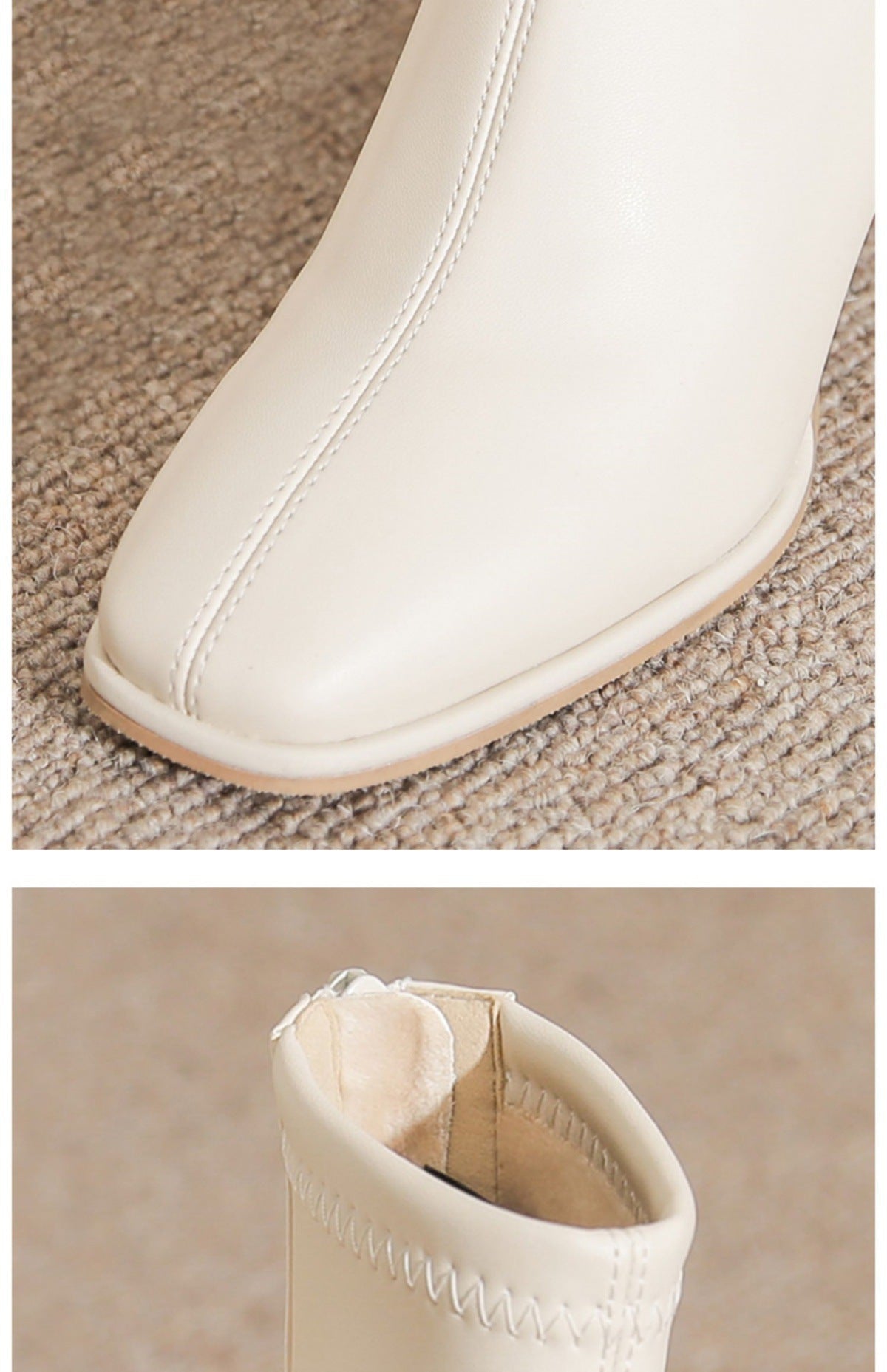 Women's White Martin Boots2024New Spring and Autumn Thick Heel Short Boots British Style Women's Slim Winter Fleece Boots