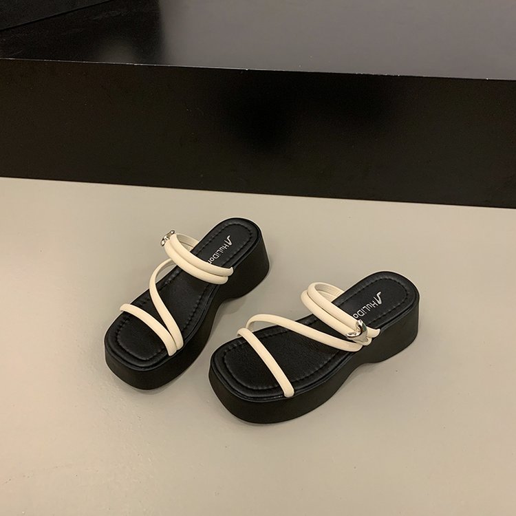 Solid Color Platform Sole Slippers PU Rubber mid-heel(3-5cm)
