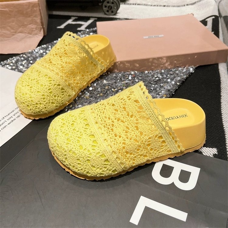 Rubber Mesh Slippers Closed-Toe Platform Sole High Heels(6-8cm)