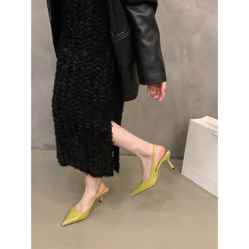 Niche French Style Black High Heels Closed-Toe Sandals Fairy Shoes2025New spring and summer elegant pink single shoes