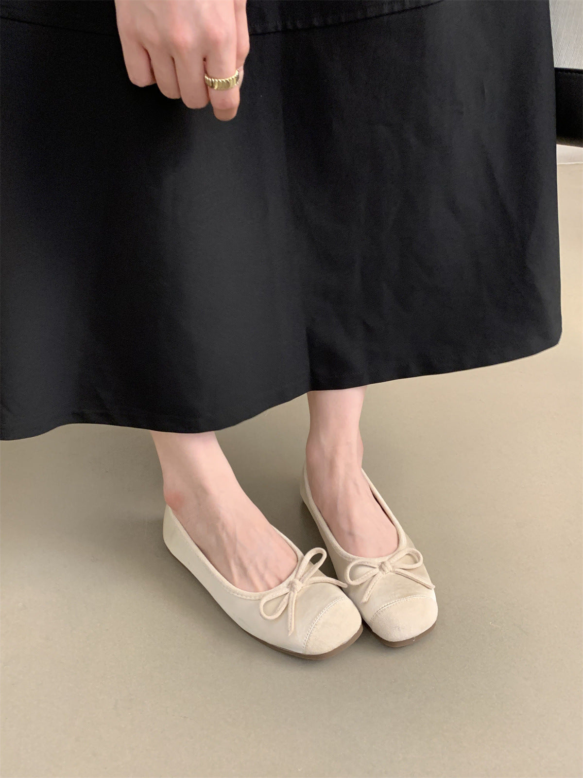 Round Toe Shallow Mouth Single Shoes for Women, Spring and Autumn New Soft Leather Ballet Fairy Style Gentle Slip-On Soft Flat Loafers