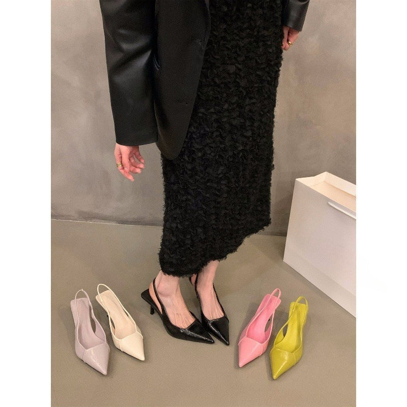 Niche French Style Black High Heels Closed-Toe Sandals Fairy Shoes2025New spring and summer elegant pink single shoes