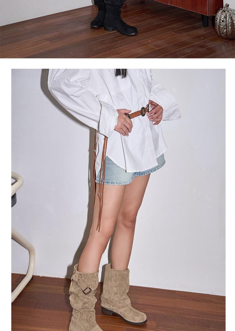 Long Boots for Women Retro Western Cowboy Boots Two-Way Short Boots Chunky Heel Riding Boots Ruched Slouch Boots