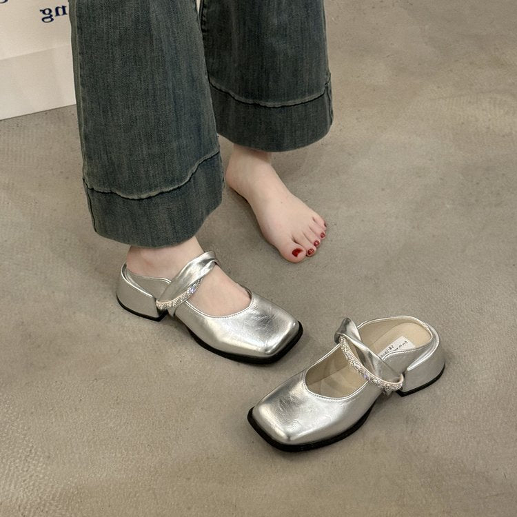 Middle Heel(3-5cm)Slippers PU Closed Toe Chunky Heel Rubber