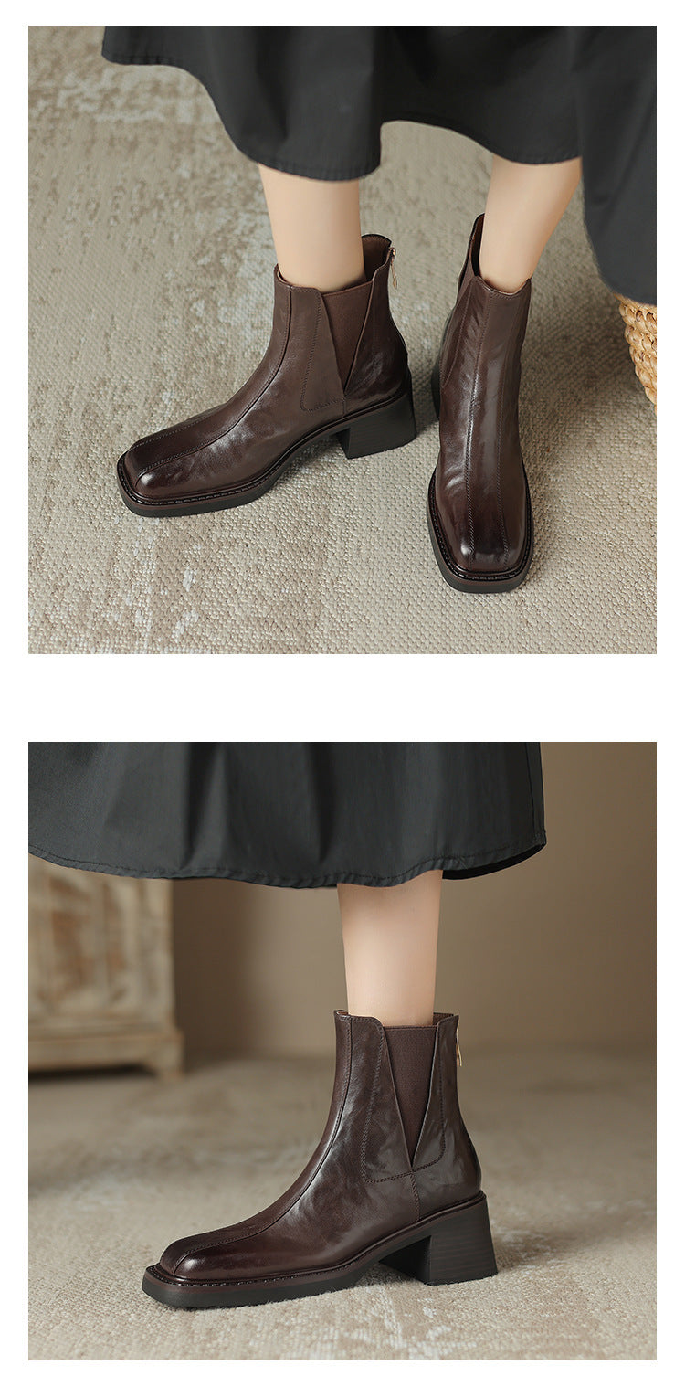 2024New Autumn and Winter Short Boots for Women, Chunky Heel Short Boots, High Heel Martin Boots, British Style for Women