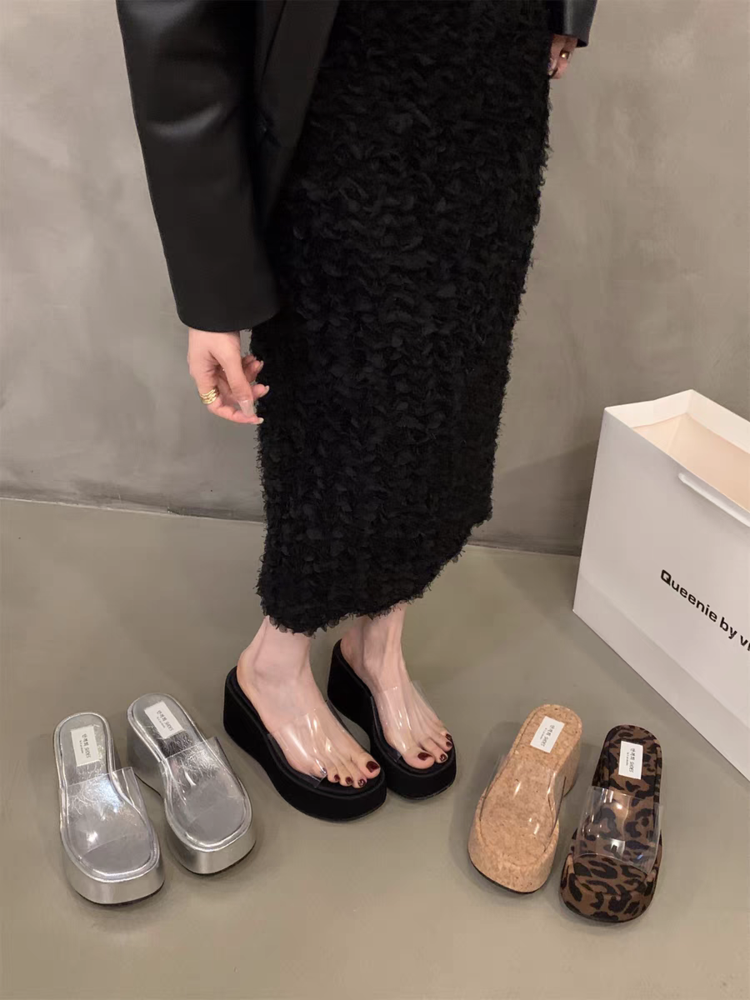 Rubber Wedge Slippers PU High Heel(6-8cm)