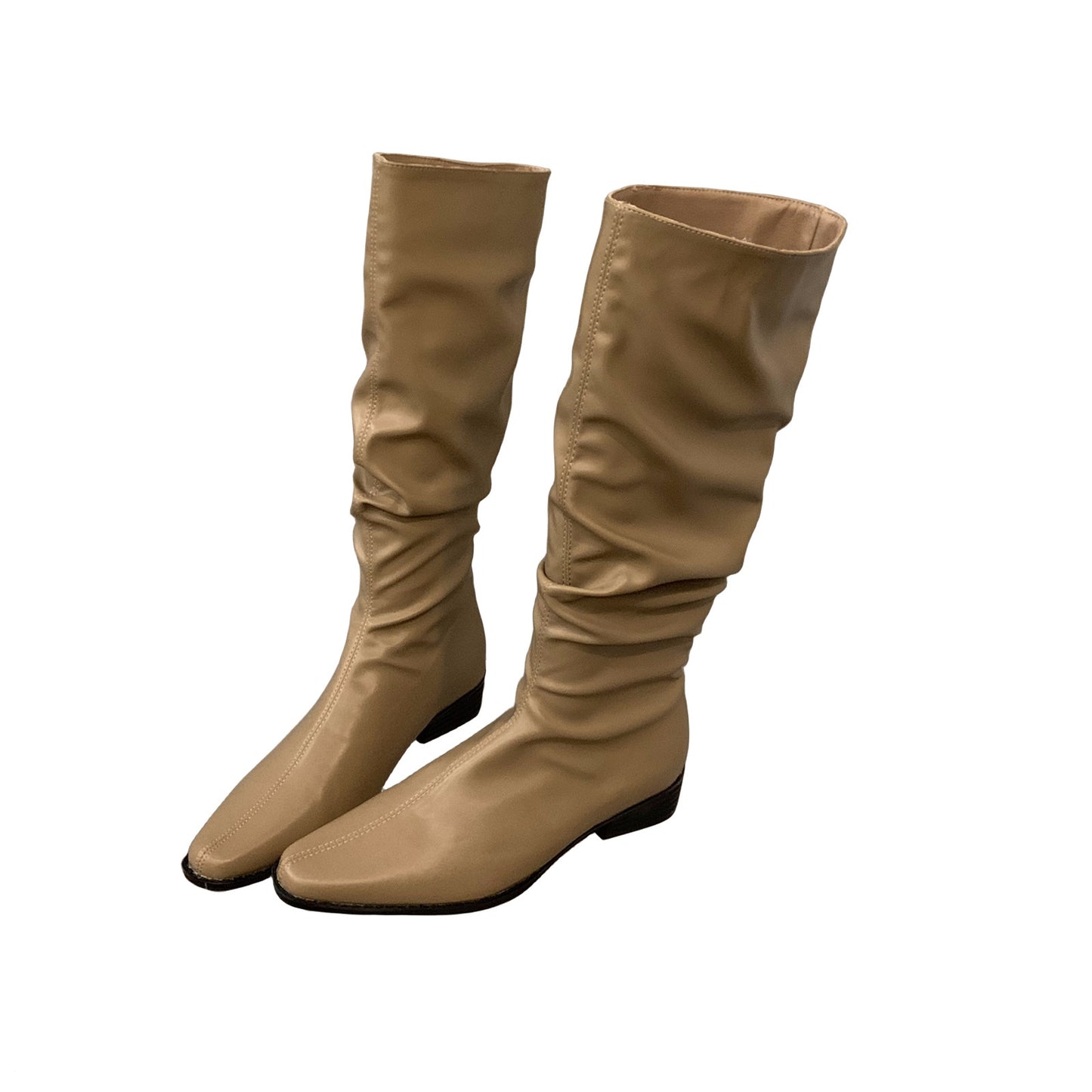Chunky Heel Ruched Slouchy Long Tube Riding Boots for Women2024New Spring and Autumn Western Slim Mid-Calf Long Boots