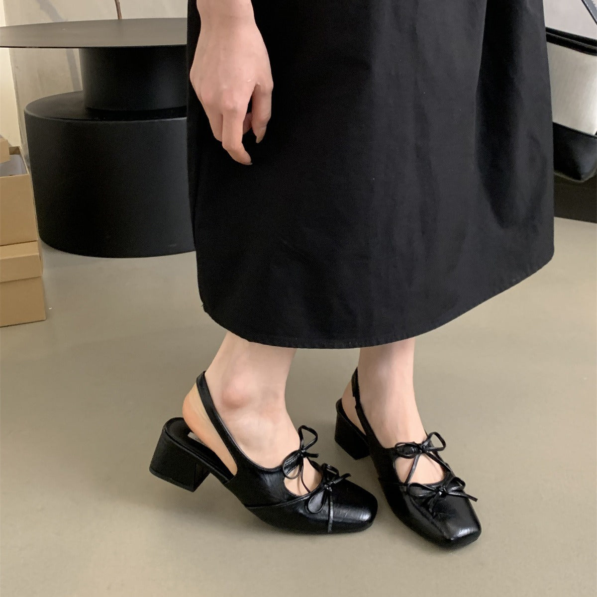 Closed-Toe Sandals for Women Summer New French Style Beautiful Fairy Style Evening Chunky Heel silver Single Shoes Elegant High Heels
