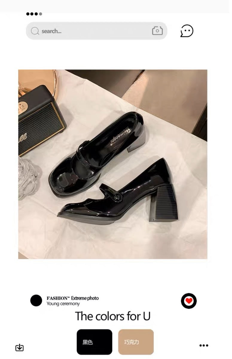 Mary Jane High Heels2023New Year's New Small Thick Heel French Style One-Strap Retro Single Shoes