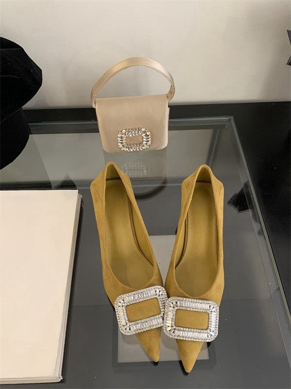 French pointed toe high heels stiletto single shoes for women2025Spring and Autumn New Style Cat Heel Elegant Rhinestone Black Work Shoes