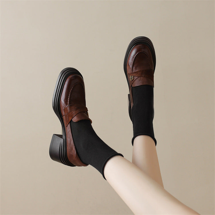Soft and fluffy!2024Handmade Camellia Thick Sole Chunky High Heel Loafers