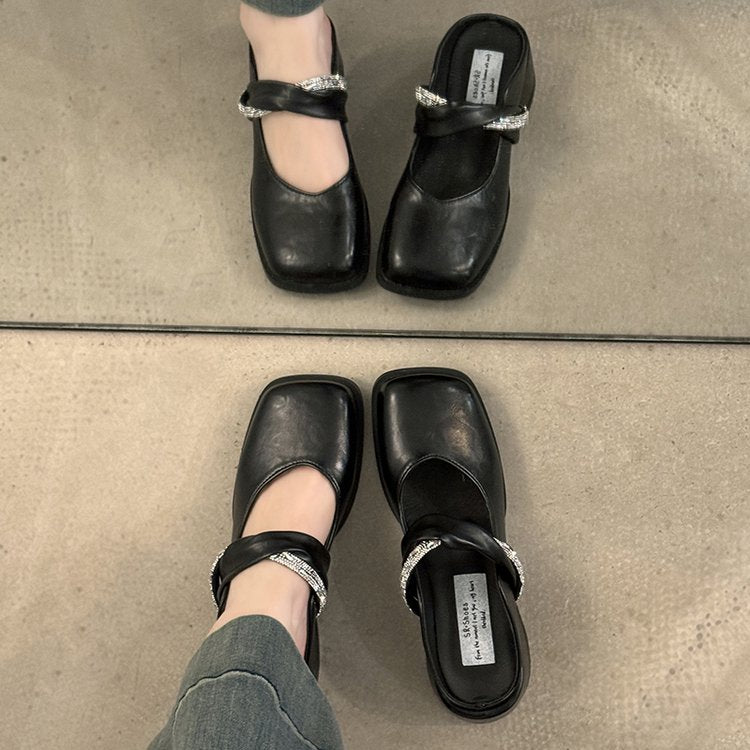 Middle Heel(3-5cm)Slippers PU Closed Toe Chunky Heel Rubber