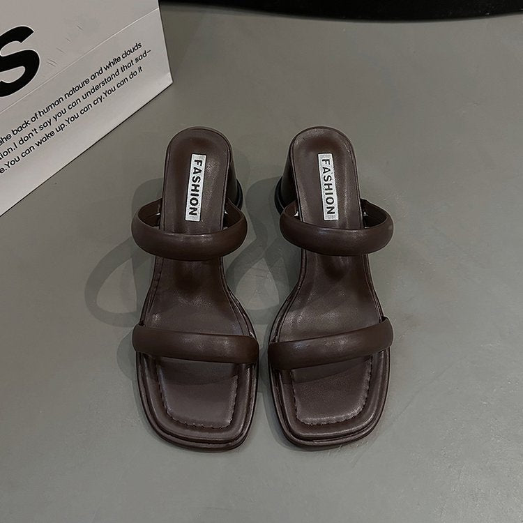 Chunky High Heels(6-8cm)Rubber Slippers PU