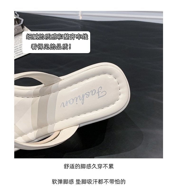 Solid Color Rubber Chunky Heel PU High Heel Slippers