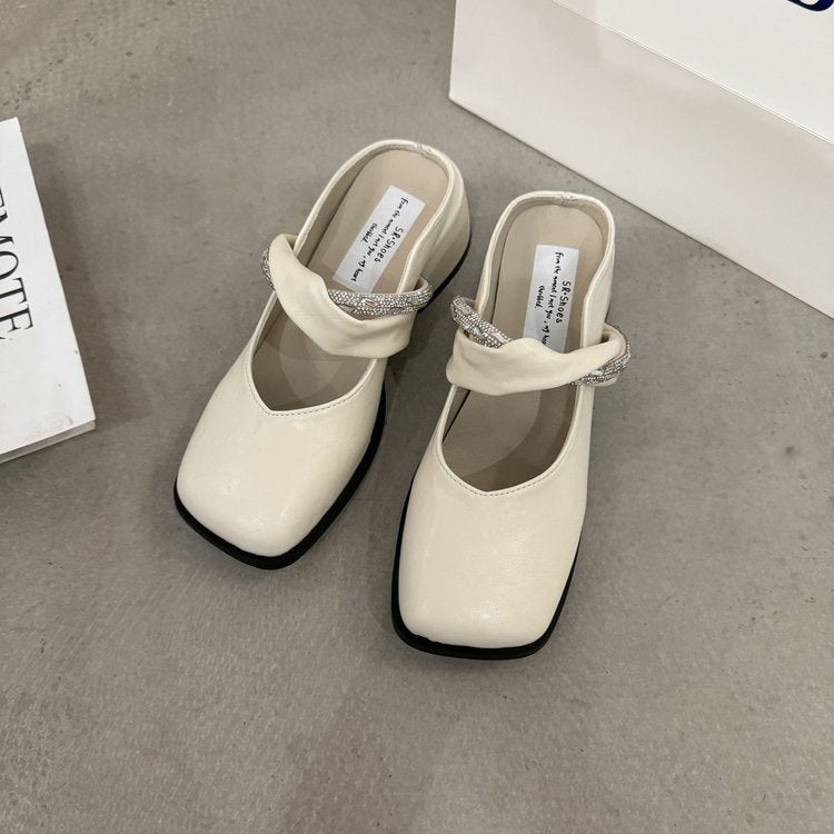 Middle Heel(3-5cm)Slippers PU Closed Toe Chunky Heel Rubber