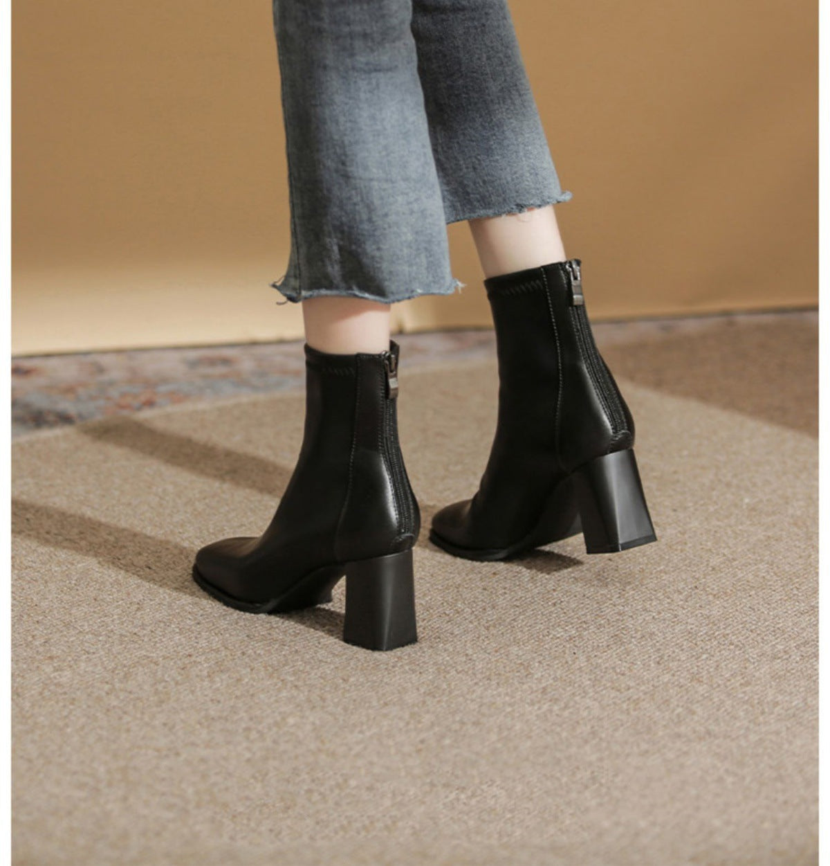 Women's White Martin Boots2024New Spring and Autumn Thick Heel Short Boots British Style Women's Slim Winter Fleece Boots