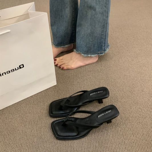 French-style Flip-flops Toe-post Sandals Fairy Shoes for Summer Outdoor Wear2024New simple thong high-heeled sandals