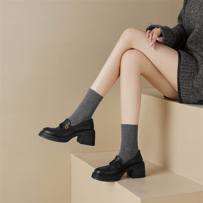 Soft and fluffy！2024Handmade Camellia Thick Sole Chunky High Heel Loafers