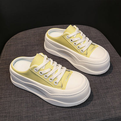 Rubber Closed-Toe Mid-Heel Slippers(3-5cm)Muffin Bottom PU