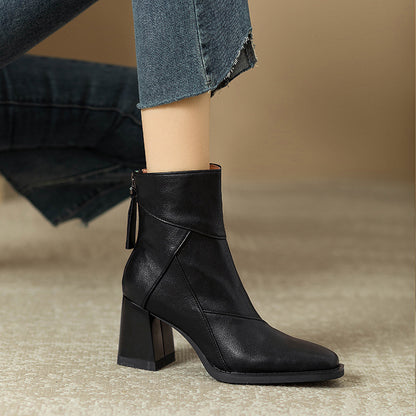 Women's Chunky Heel Ankle Boots2024New High Heel Winter Brown Slim Boots British Style Retro Martin Boots