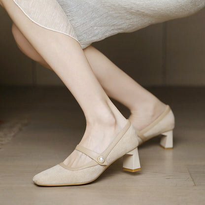 Mary Jane High Heels for Women, Chunky Heel, 2025 New Vintage Style, Versatile with Dresses, French Mid-Heel Square Toe Pumps for Women