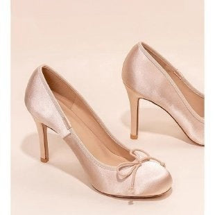 Women's High Heels2025New Spring Style Thin Heel Round Toe Bow Satin Ballet Gentle French Style Elegant Single Shoes Black