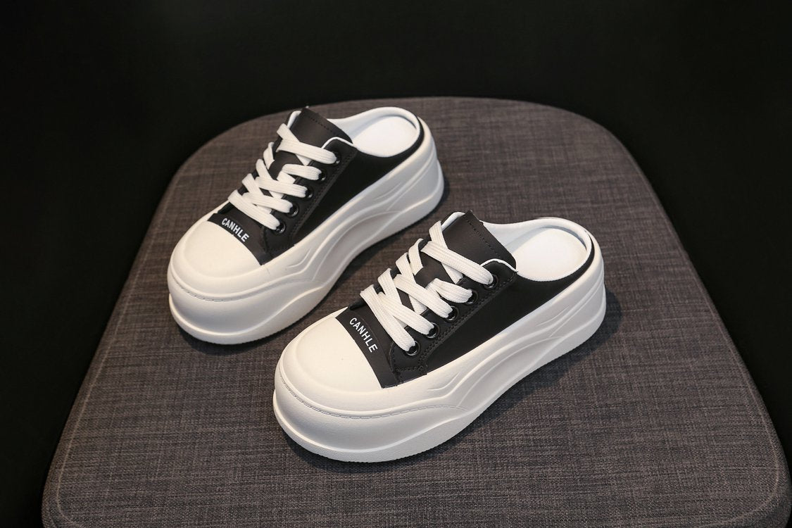 Rubber Closed-Toe Mid-Heel Slippers(3-5cm)Muffin Bottom PU