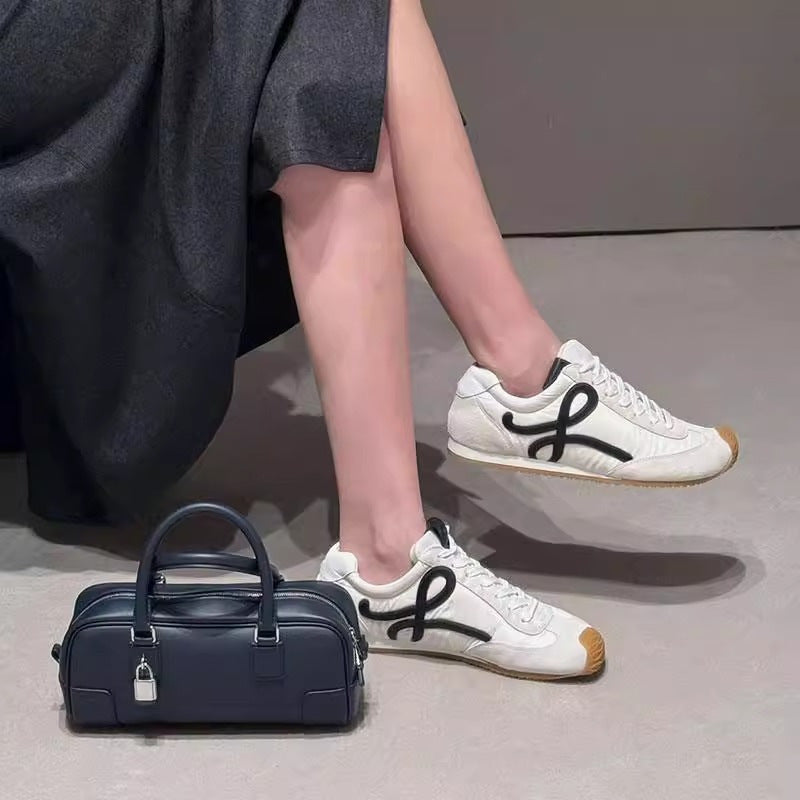 2025Luojia Spring Summer New Retro Flat Shoes Color Block Lace-up Ballet Sports Ugly Cute Shoes for Women