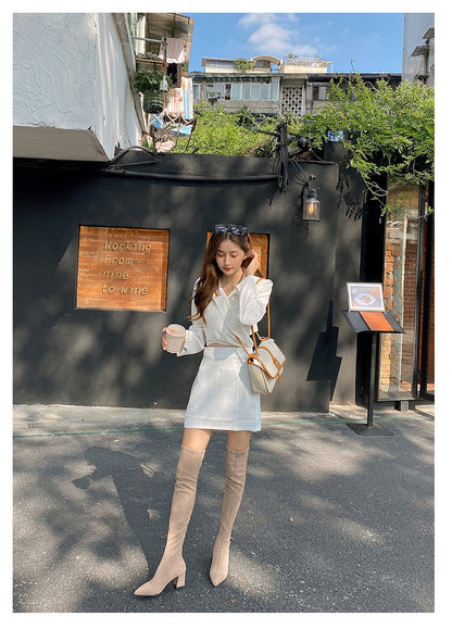 Long Boots for Women, Stretch Long Boots, Pointed Toe High Heel Boots, Over-the-Knee Boots, Suede High Boots, Khaki Color