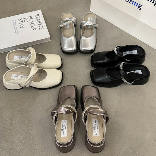 Middle Heel(3-5cm)Slippers PU Closed Toe Chunky Heel Rubber