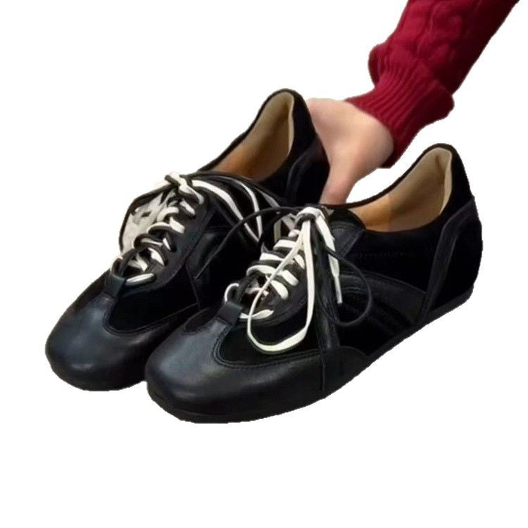 2025Spring and Autumn Retro Black Lace-up Shoes for Women, Height-increasing Casual Sneakers, Trendy Sports Shoes