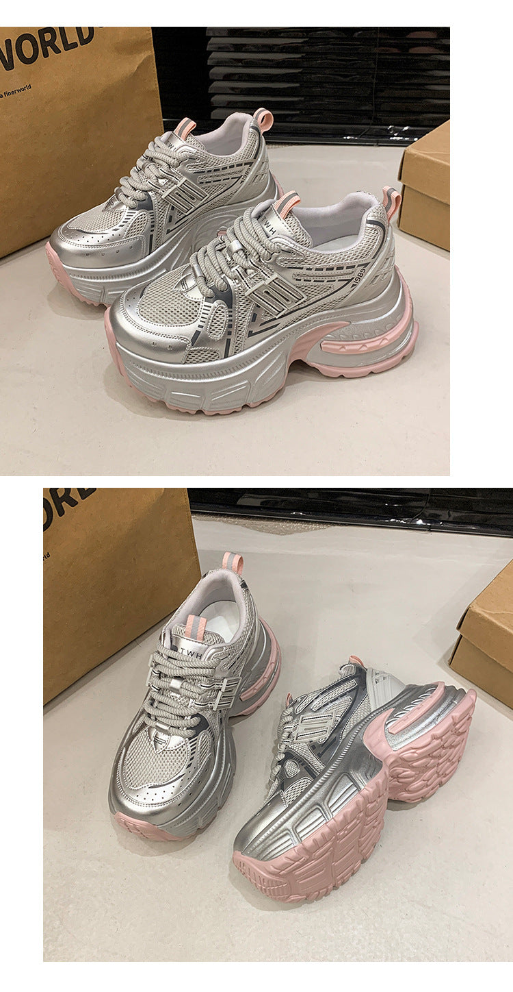 2025Spring New Style Thick-Soled Platform Dad Shoes for Women, Slimming Sneakers, Casual Sports Shoes for Petite Women, Height Increasing