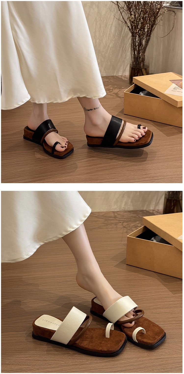 Rubber PU Medium Heel Flat Toe Slippers