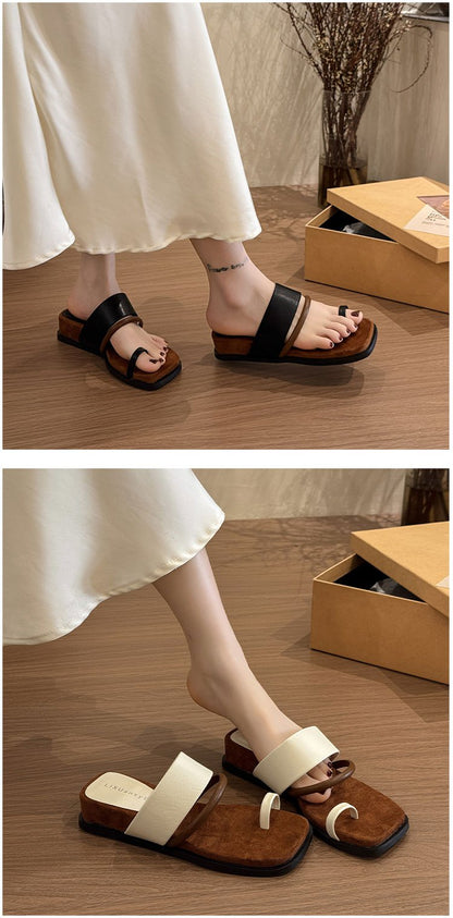 Rubber PU Medium Heel Flat Toe Slippers