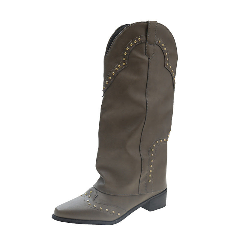 2025New Autumn Retro Pointed Toe Bootcut Boots Mid-Calf Boots for Women Hot Girl Boots Bootcut Boots Spring Autumn Winter Martin Boots