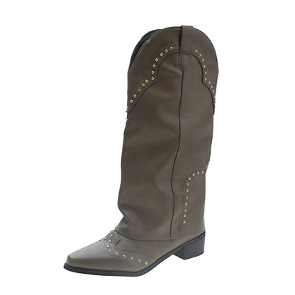 2025New Autumn Retro Pointed Toe Bootcut Boots Mid-Calf Boots for Women Hot Girl Boots Bootcut Boots Spring Autumn Winter Martin Boots