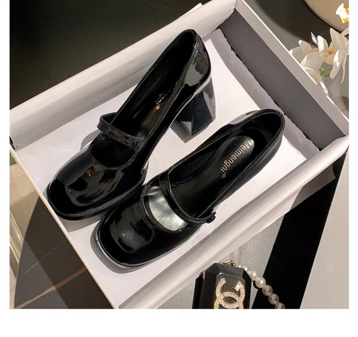 Mary Jane High Heels2023New Year's New Small Thick Heel French Style One-Strap Retro Single Shoes