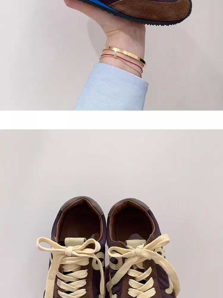 2025Luojia Spring Summer New Retro Flat Shoes Color Block Lace-up Ballet Sports Ugly Cute Shoes for Women