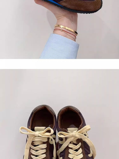 2025Luojia Spring Summer New Retro Flat Shoes Color Block Lace-up Ballet Sports Ugly Cute Shoes for Women