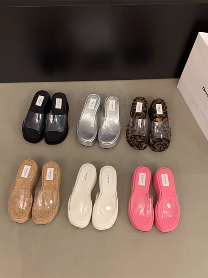 Rubber Wedge Slippers PU High Heel(6-8cm)