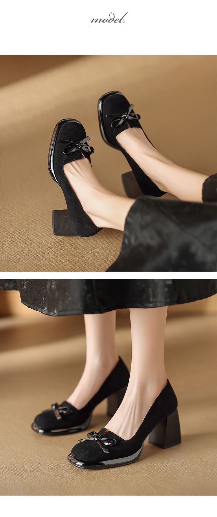 2024Spring New Style Bowknot Matte Chunky Heel Pumps for Women Shallow Mouth Waterproof Platform Chunky Heel Pumps